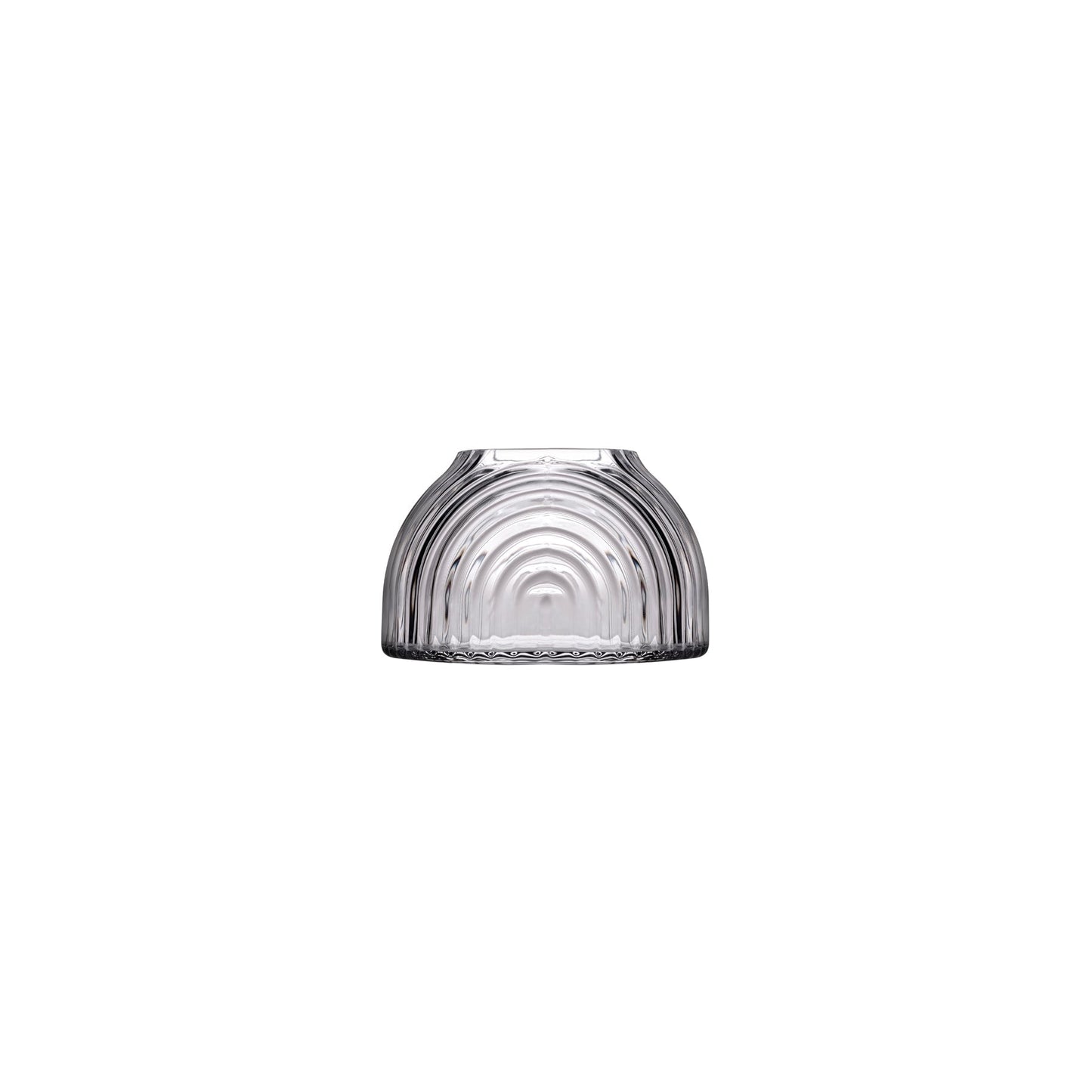 Lead-free crystal dome shaped votive with a rippled design, presented without votive on a white background