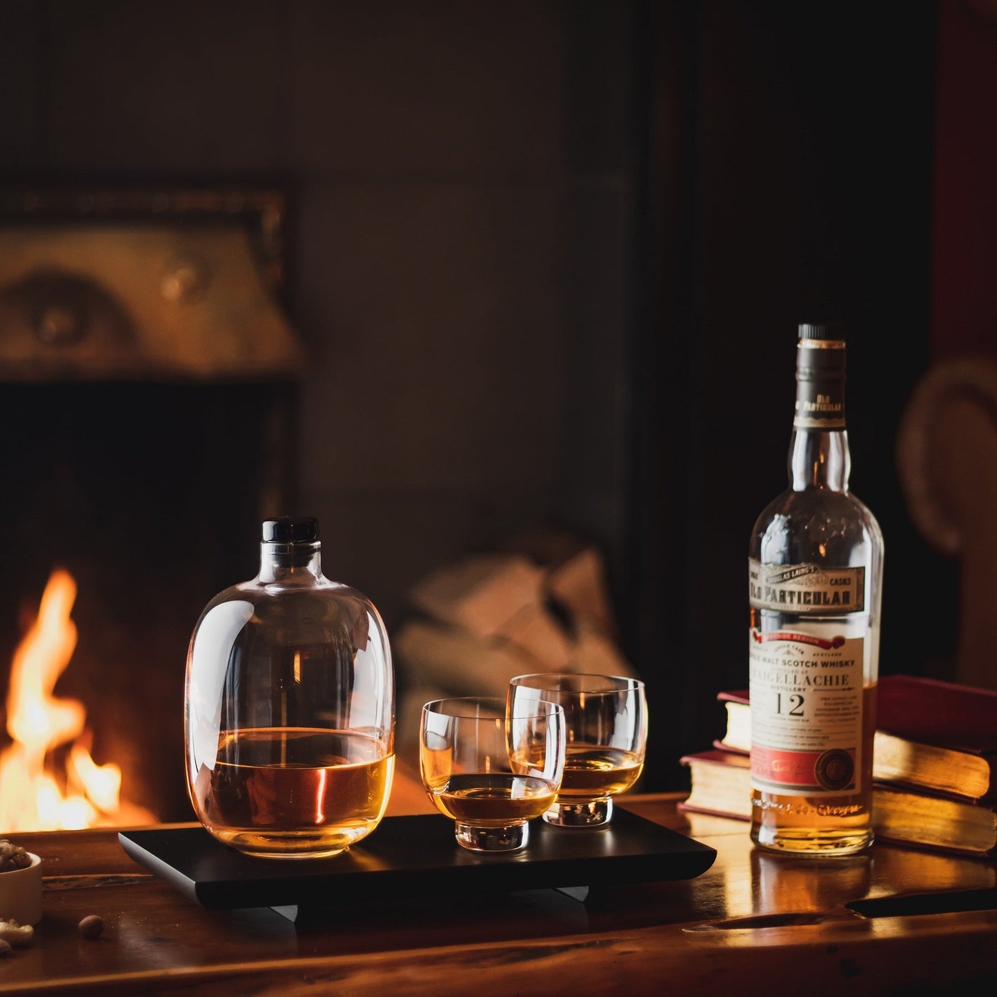 Malt Whiskey Bottle with Wooden Tray