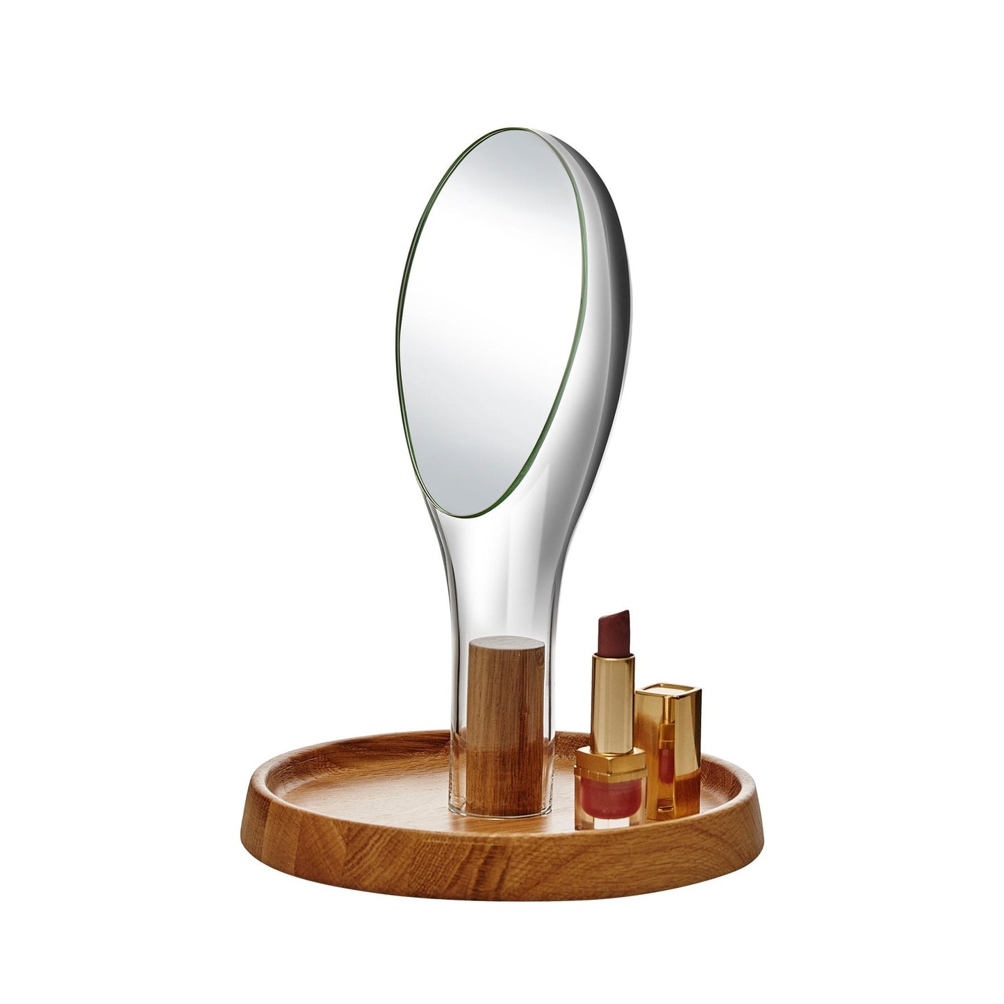 Moon Mirror with Oak Stand
