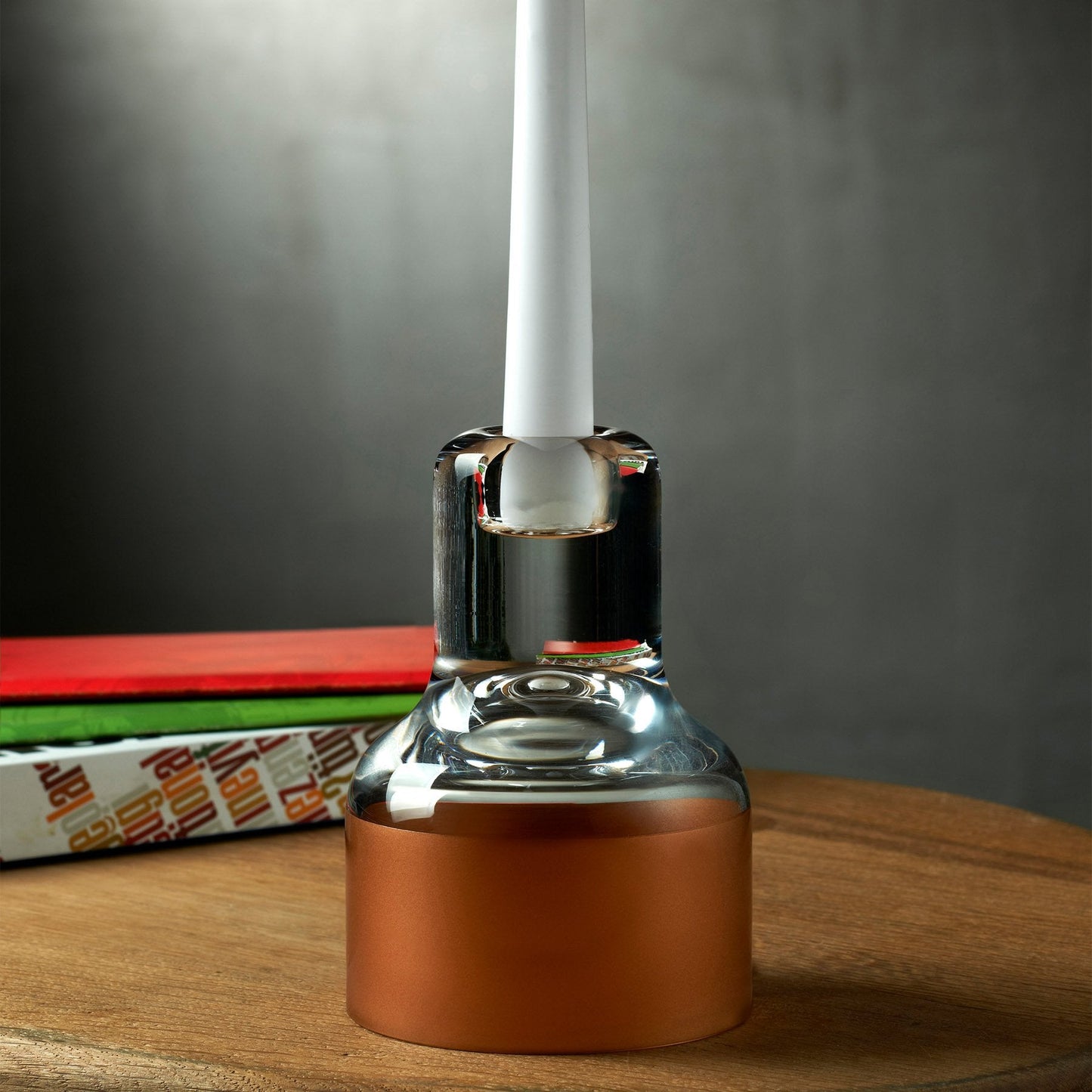 Contour Candle Holder with Clear Top and Copper Base